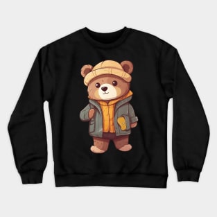 A cute teddy bear wearing street fashion Crewneck Sweatshirt